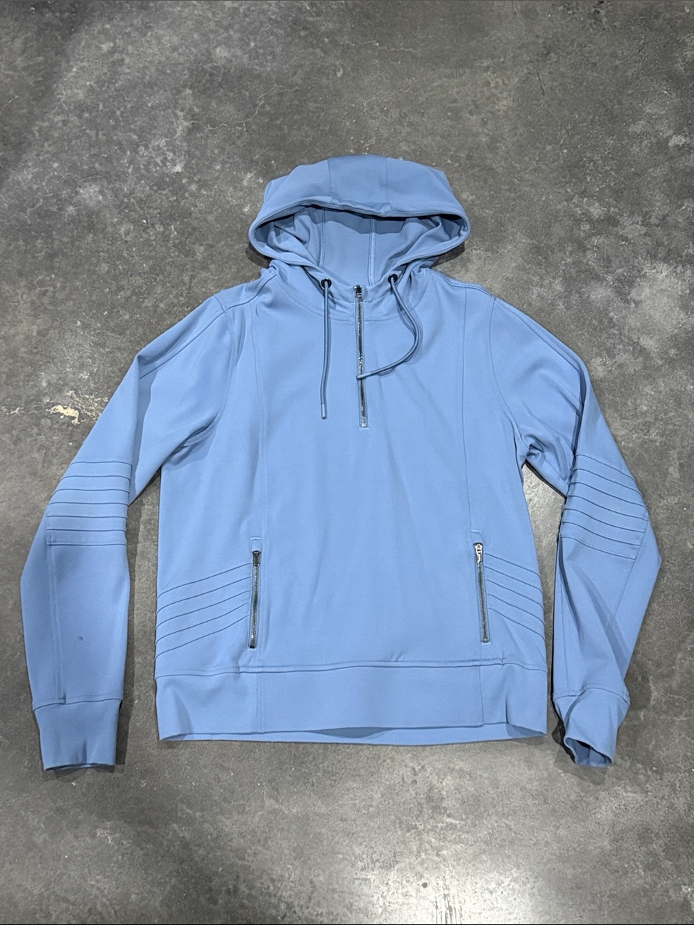 Athleta Venice moto hoodie light cottage Blue Hooded Pullover Sweatshirt